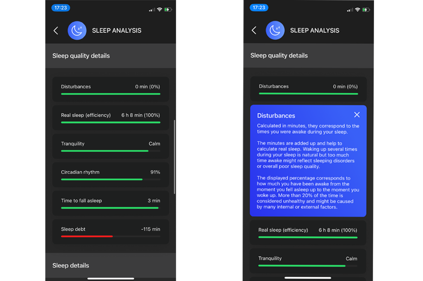 You can see the sleep analysis of the Circular Ring.